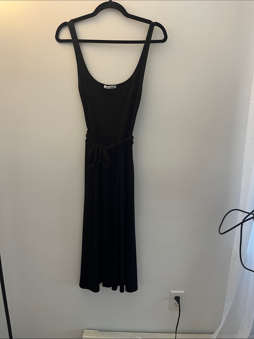 Reformation Black Midi Scoop-Neck Tie-Waist Dress